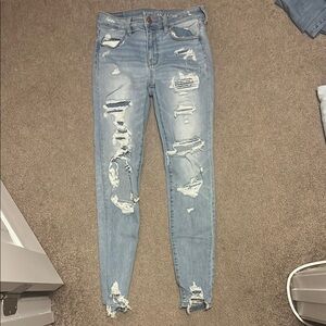 American Eagle Outfitters Light Blue Distressed Skinny Jeans